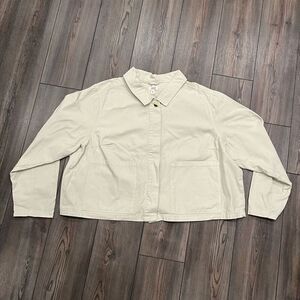 Ana Crop Jacket Women's Size 3X Shacket 100% Cotton Long Sleeve Front‎ Pockets